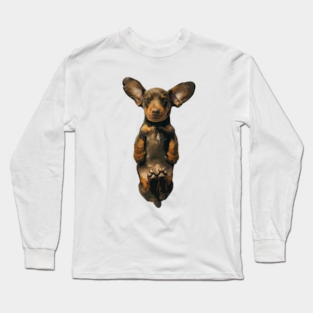 Dachshund Puppy Dog Sleeping Chocolate Long Sleeve T-Shirt by ElegantCat
